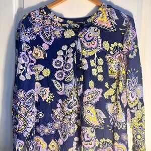 TALBOTS 2x blue pink yellow paisley button neck long sleeve blouse